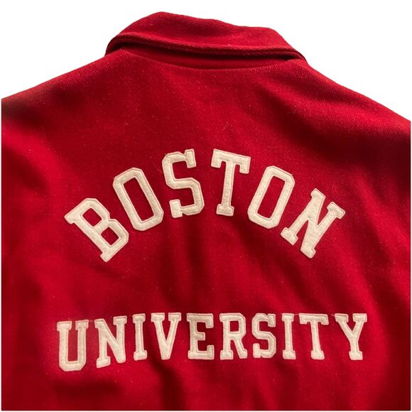 Vintage Boston University Wool Varsity Maple Jacket Large Red 50s 60s BU Prep - Picture 4 of 12